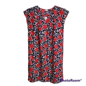 Talbots Navy Blue And Red Floral Shift Dress